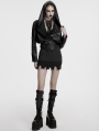 Black Gothic Punk Lapel Hooded Leather Jacket for Women