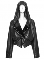 Black Gothic Punk Lapel Hooded Leather Jacket for Women