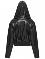 Black Gothic Punk Lapel Hooded Leather Jacket for Women