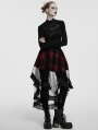 Black and Red Gothic Mesh Plaid Ruffled High-Low Skirt