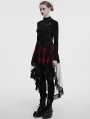 Black and Red Gothic Mesh Plaid Ruffled High-Low Skirt