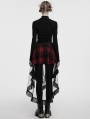 Black and Red Gothic Mesh Plaid Ruffled High-Low Skirt