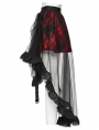 Black and Red Gothic Mesh Plaid Ruffled High-Low Skirt