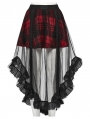 Black and Red Gothic Mesh Plaid Ruffled High-Low Skirt