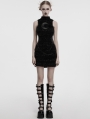 Black Gothic Crescent Embroidered Striped Plush Sleeveless Dress