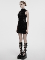 Black Gothic Crescent Embroidered Striped Plush Sleeveless Dress