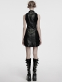 Black Gothic Crescent Embroidered Striped Plush Sleeveless Dress