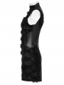 Black Gothic Crescent Embroidered Striped Plush Sleeveless Dress