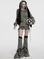 Black and White Gothic Striped Bunny Ear Hoodie Dress