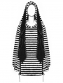 Black and White Gothic Striped Bunny Ear Hoodie Dress