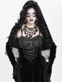 Black Gothic Flower Fringed Velvet Hooded Cloak for Women