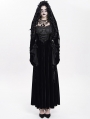 Black Gothic Flower Fringed Velvet Hooded Cloak for Women