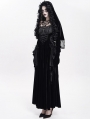 Black Gothic Flower Fringed Velvet Hooded Cloak for Women