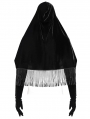 Black Gothic Flower Fringed Velvet Hooded Cloak for Women