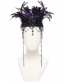 Black and Purple Gothic Feather Beaded Crown Headdress