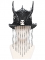Black Gothic Skull Horn Beaded Tassel Hat