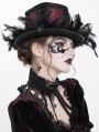 Black and Red Brocade Gothic Floral Feather Hat