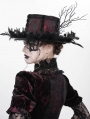 Black and Red Brocade Gothic Floral Feather Hat