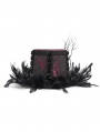 Black and Red Brocade Gothic Floral Feather Hat