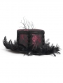 Black and Red Brocade Gothic Floral Feather Hat
