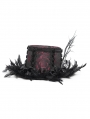 Black and Red Brocade Gothic Floral Feather Hat