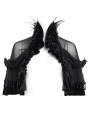 Black Gothic Feather Mesh Spliced Velvet Short Cape for Women