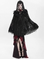 Black Gothic Floral Embroidered Feather Hooded Cloak for Women
