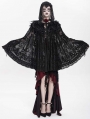 Black Gothic Floral Embroidered Feather Hooded Cloak for Women
