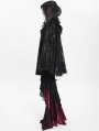 Black Gothic Floral Embroidered Feather Hooded Cloak for Women