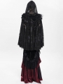 Black Gothic Floral Embroidered Feather Hooded Cloak for Women