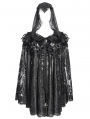 Black Gothic Floral Embroidered Feather Hooded Cloak for Women