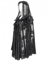 Black Gothic Floral Embroidered Feather Hooded Cloak for Women