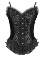 Black Gothic Beaded Lace Victorian Overbust Corset Top for Women