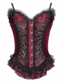 Red Gothic Beaded Lace Victorian Overbust Corset Top for Women