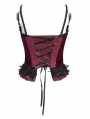 Red Gothic Beaded Lace Victorian Overbust Corset Top for Women