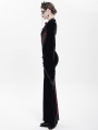 Black and Red Gothic Embroidered Velvet Long Fishtail Dress Coat