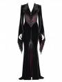 Black and Red Gothic Embroidered Velvet Long Fishtail Dress Coat