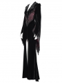 Black and Red Gothic Embroidered Velvet Long Fishtail Dress Coat