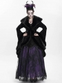 Black Gothic Floral Embroidered Fluffy Fur Coat for Women