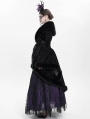 Black Gothic Floral Embroidered Fluffy Fur Coat for Women