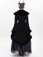 Black Gothic Floral Embroidered Fluffy Fur Coat for Women