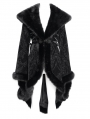 Black Gothic Floral Embroidered Fluffy Fur Coat for Women