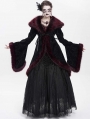 Red Gothic Floral Embroidered Fluffy Fur Coat for Women