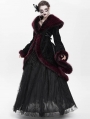 Red Gothic Floral Embroidered Fluffy Fur Coat for Women