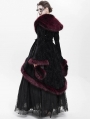 Red Gothic Floral Embroidered Fluffy Fur Coat for Women