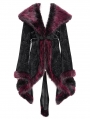Red Gothic Floral Embroidered Fluffy Fur Coat for Women