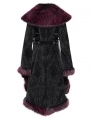 Red Gothic Floral Embroidered Fluffy Fur Coat for Women