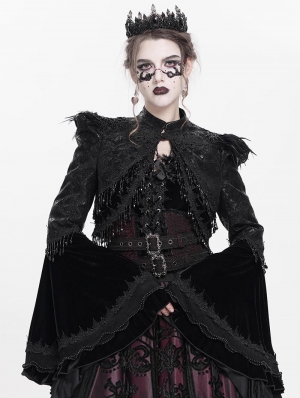 Black Gothic Lace Embroidery Velvet Bolero Short Jacket for Women