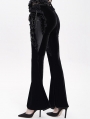 Black Gothic Flower Faux Leather Velvet Flared Pants for Women