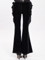 Black Gothic Flower Faux Leather Velvet Flared Pants for Women